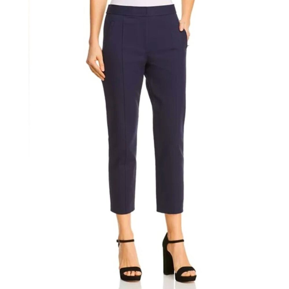 Tory Burch Pants Womens 8‎ Vanner Straight Leg Cropped Navy Blue Ponte High Rise